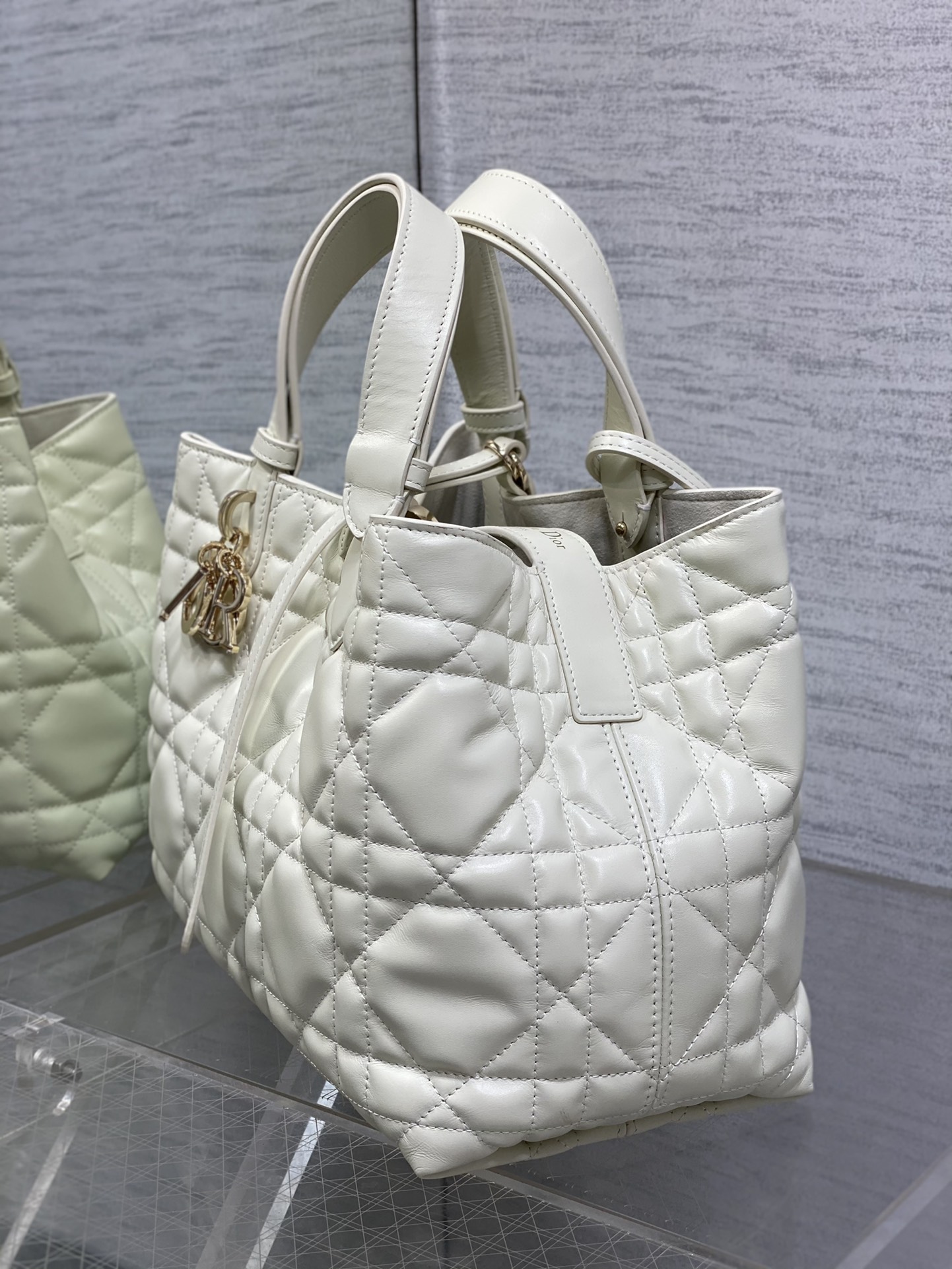 Medium Dior Toujours Bag White Macrocannage Calfskin